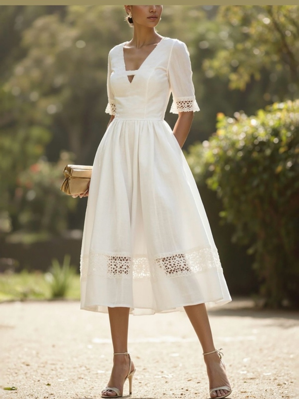 Elegant White Linen Dress.